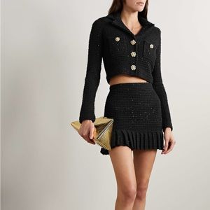 Self Portrait Cropped Embellished Metallic Boucle Knit Jacket & Skirt Set